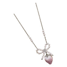 Elegant Beaded Strawberry Necklace Clavicle Chain With Bowknot