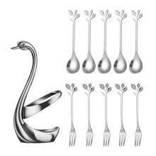 1 Set Edelstahl-Teelöffel und Snack-Gabel im-Weiß