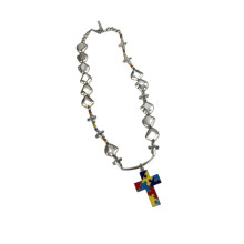 Puzzle Crucifix Pendant Necklace Irregular Geometric Beaded