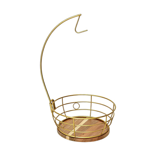 Durable Iron Rotating Fruit Tray With Built In Banana-gold