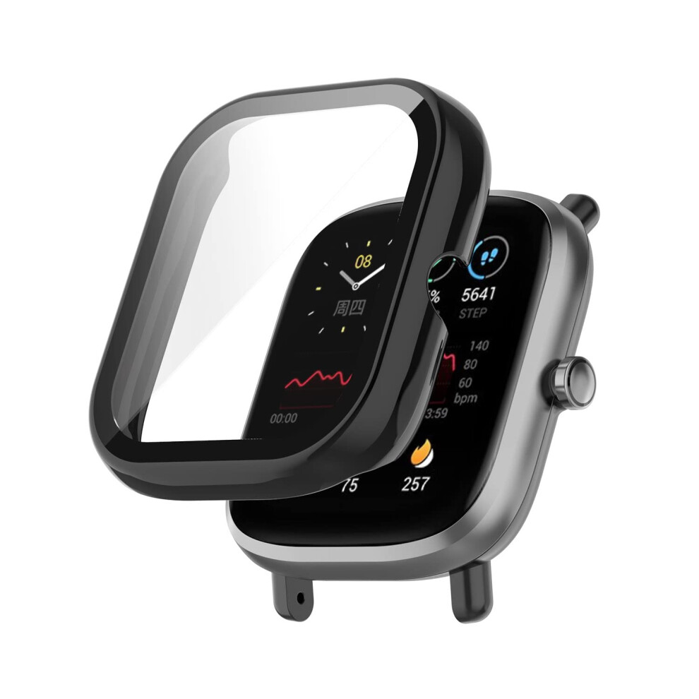 2Pack Case For Amazfit Gts2 Mini With Tempered Glass Screen Protector, Ultrathin Hard Pc Bumper Cover Black 9092120538403