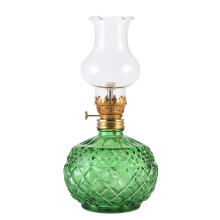 Decorative Glass Oil Lamp Emergency Lighting Indoor Table-Green
