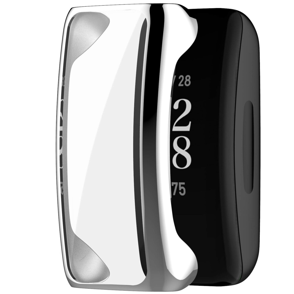 Case With Screen Protector For Fitbit Inspire 2, Plated Full Coverage Scratchresistant Tpu Bumper Silver 9455672038782