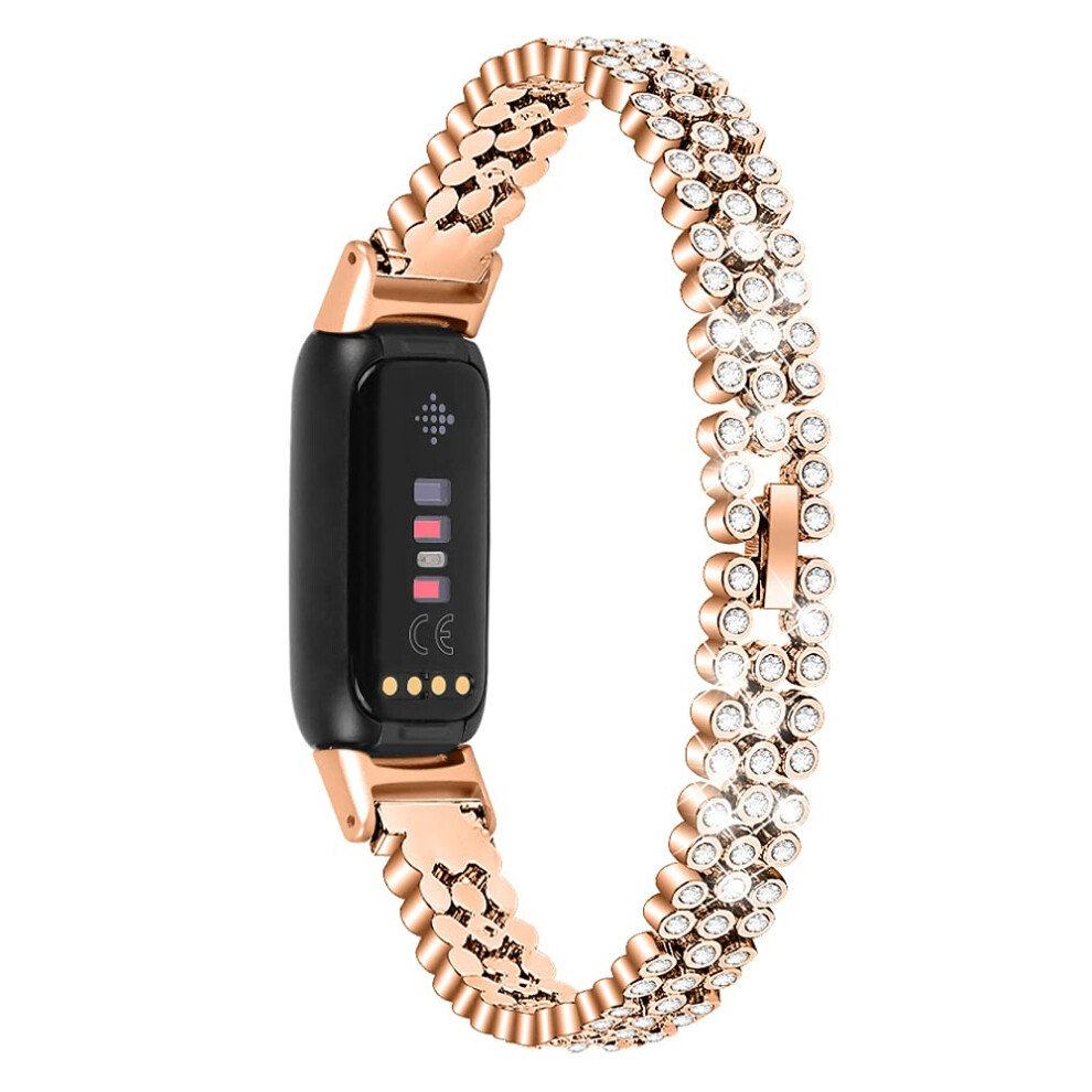 Rose Metal Replacement Strap Elegant Dressy Wristband For Fitbit Luxe Women Gold 9092120538595