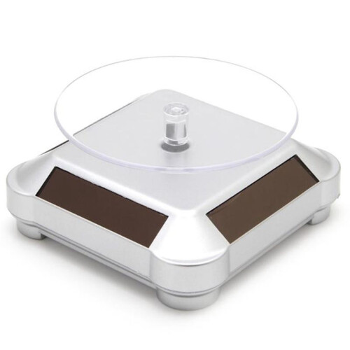 Rotating Display Stand 360 Degree Solar Power Rotating Turntable Display Stand Silver 1