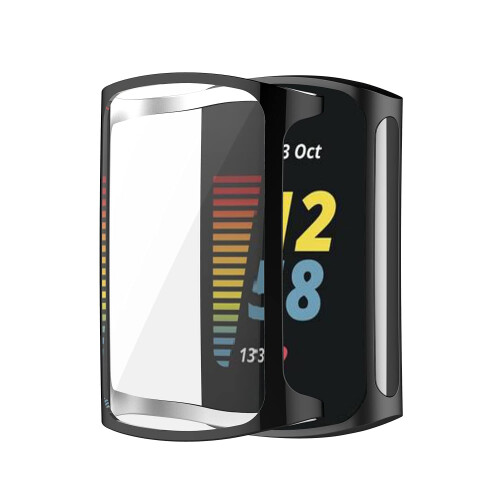Case with Screen Protector for Fitbit Charge 5, Full Coverage TPU Bumper Cover, 2 Pack Black