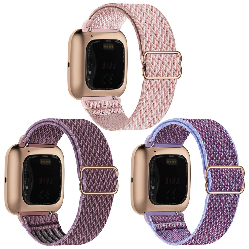 Elastic Adjustable Nylon Strap Bands For Fitbit Versa, Versa 2 Lite Se, 3Pack Pastel Colors 9455672039031