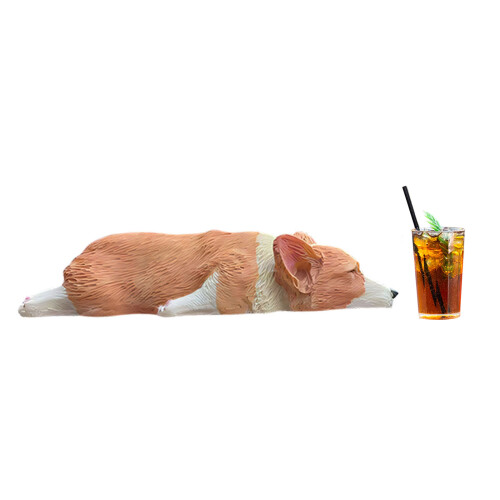 Corgis mignons et boissons glacées, modèle en résine, ensemble-2