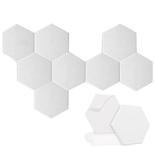 8 Pack Self-Adhesive Hexagonal Acoustic Panel,Sound Absorbing Panel for Studios/Recording Studios/Offices,White