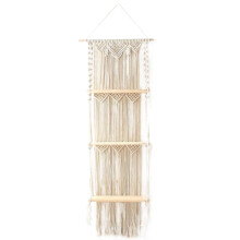 Boho Macrame Wall Hanging Shelf 3 Tier Handmade Woven Tassel Wood Organizer Shelves Wall Floating Hanger for Home Decor