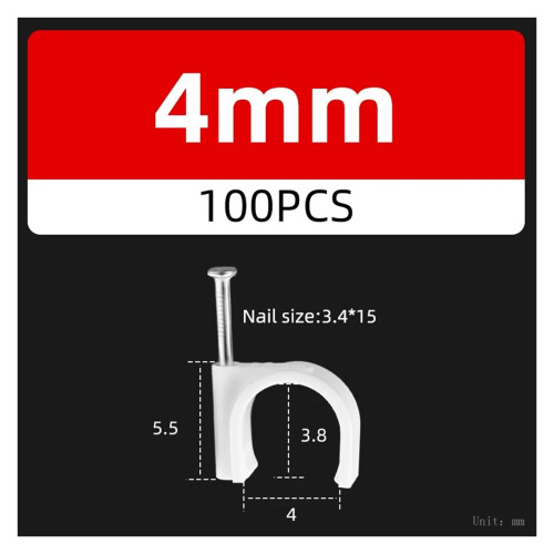100Pcs 4mm Plastic Cable Clips with Steel Nails for Secure Electrical Wire Mounting 1