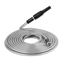 25 Ft Tuinslang 304 Roestvrijstalen Metalen Waterslang-Flexibel, Lichtgewicht, Knoopvrij, Roestbestendig, Gemakkelijk Te Gebruiken en op Te Slaan