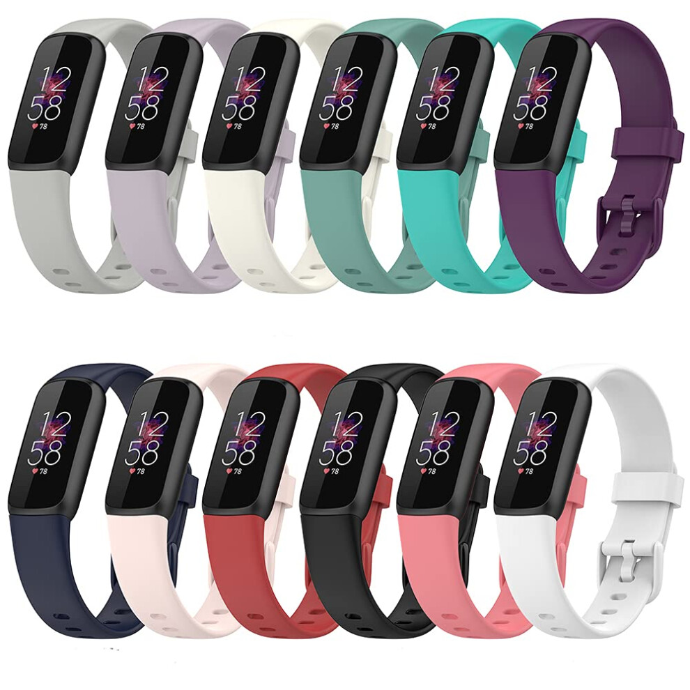 Large Size Adjustable Silicone Strap, 12 Pack Colorful Replacement Wristbands For Fitbit Luxe 9455672039369