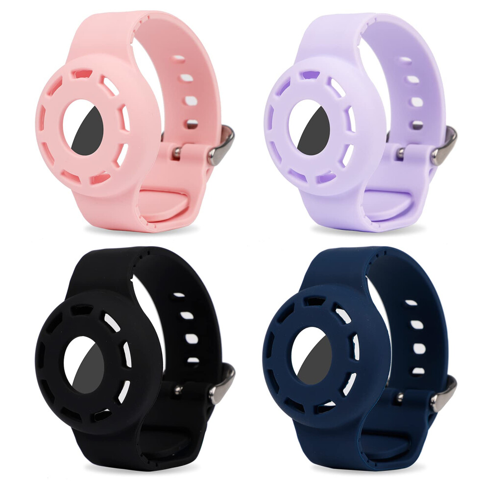 Wristband For Airtag Kids Adjustable Silicone Bracelet With Secure Tracker Holder And Impact Protection Â Black Pink/Purple/Blue 9092120539271