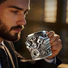 V8-Motoren, Edelstahl-Kaffeetasse, lustige Tasse mit Automotor-Design, Kaffeetasse, Cocktailtasse, Teetasse für Autoliebhaber, 2 Stück