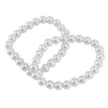 2 Pcs White Faux Pearls Beaded Elastic Bracelet Wrist Ornament for Women