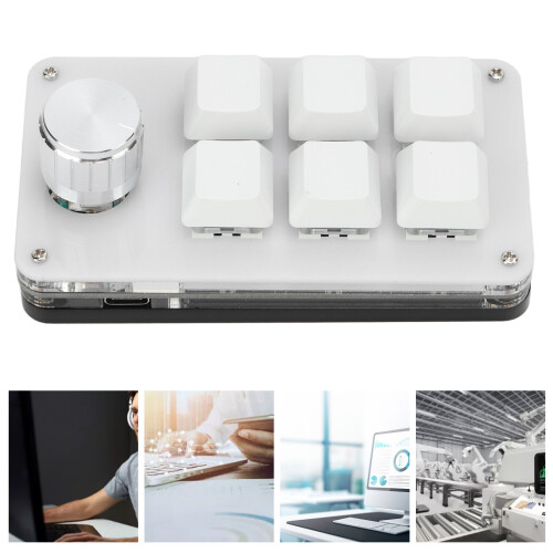 Mini 6-Key Programmable Mechanical Keypad with Knob, Acrylic, Black/White
