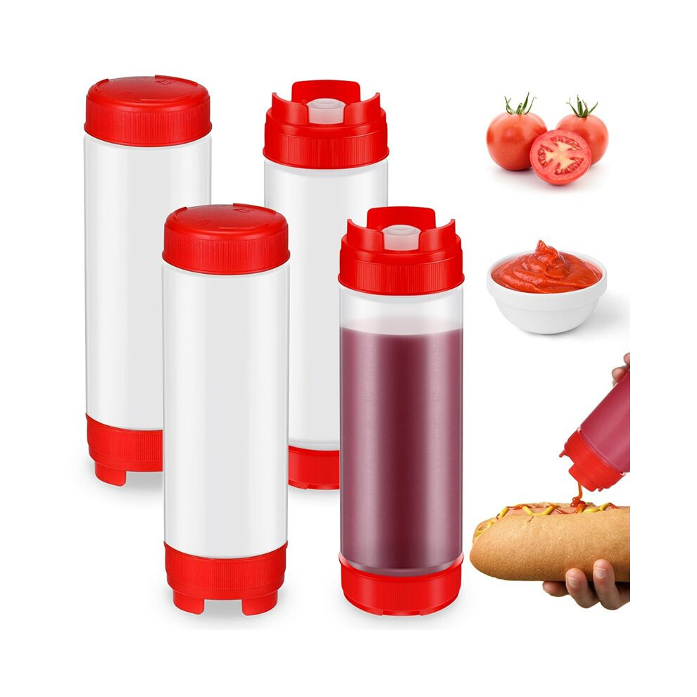 4Pcs Squeeze Bottles Refillable 20 Oz,Inverted Plastic Tip Large Valve Dispenser Condiment Squeeze Bottle 4712325021368