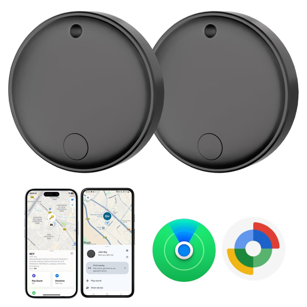 Bluetooth Tracker Tag Key Finder With Dual Ecosystem Compatibility, 100Db Alert, For Keys, Wallet, Luggage, 2 Pack Black 9330225941767