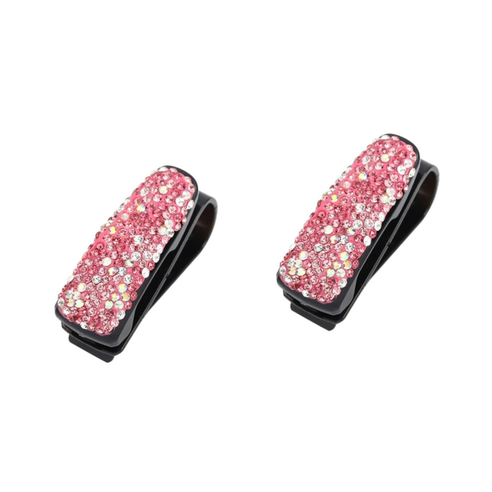 2Pcs Car Sun Visor Glasses Holder With Rhinestones, Secure Sunglasses Clip Organizer With Card Slot 9330225067313