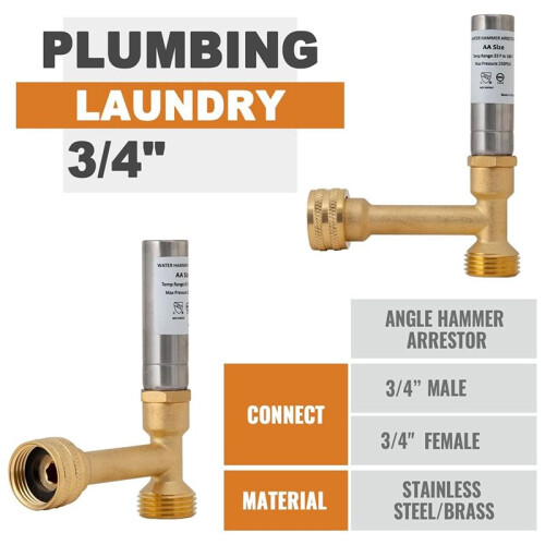 Water Hammer Arrestor, 3/4inch NPT Thread for Washing Machine, Laundry Pipe, Washer,Hammer Arrestor (2-Pack) 1