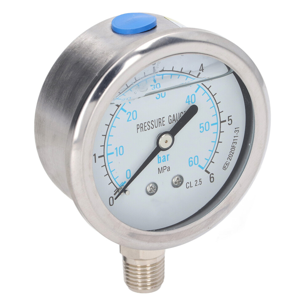 Stainless Steel Vibration-Resistant Oil Pressure Gauge 0-6Mpa, 1/4In Npt 8101390626367