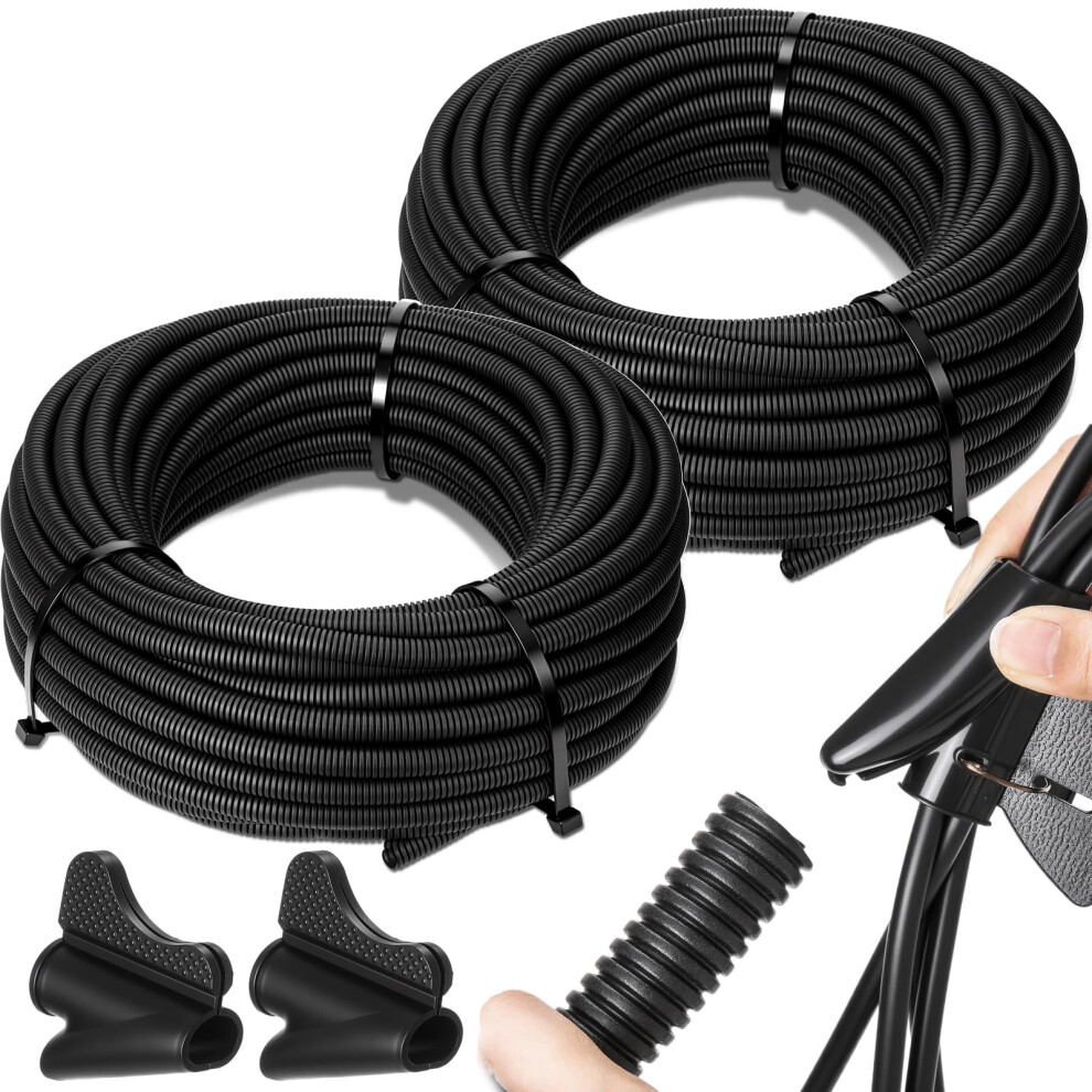 3/4 Inch Split Wire Loom Tubing 60Ft Polyethylene Conduit For Automotive Cable Management Black 9092120541267