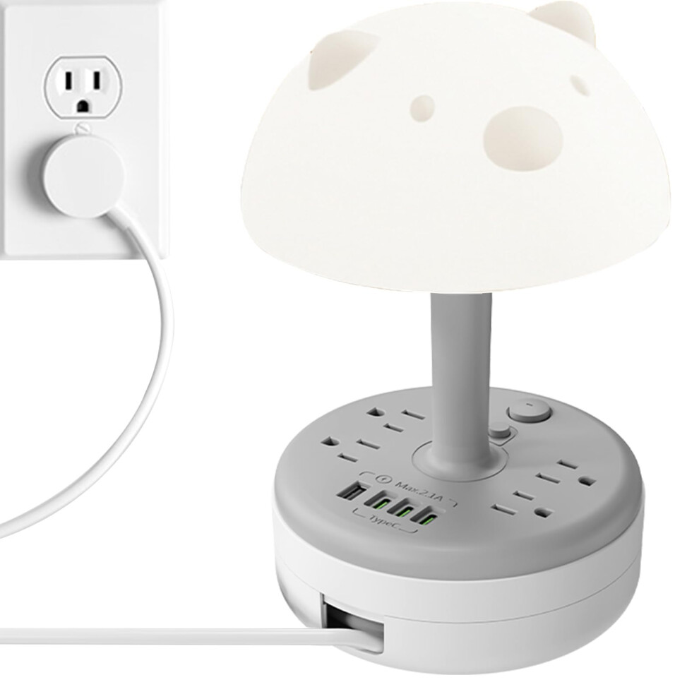 Power Strip Surge Protector With Desk Lamp, 6Ft Retractable Cord, 4 Ac Outlets, Fast Usb Charging 9092120541533