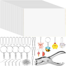 166 Pcs Heat Shrink Plastic Sheet Shrinky Art Kit 40 Pcs Paper Keychain Kit for Crafts Handprint 'S Day Marking