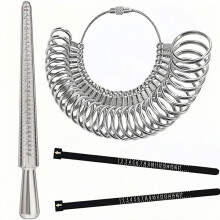 4-Piece Metal Ring Sizer & Mandrel Set- Jewelry Making Tool for Accurate Ring Measurement, Finger Sizing Gauge