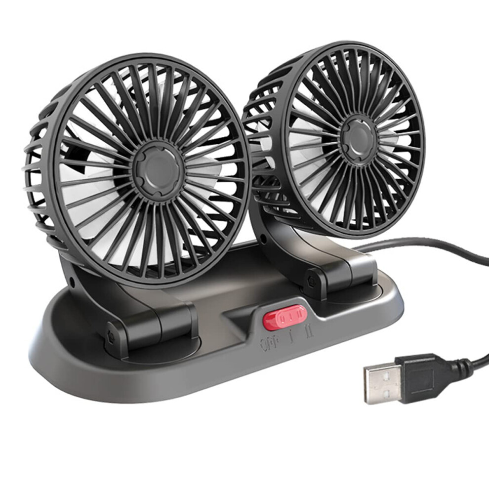 Electric Car Fan Dual Head 360 Rotatable Cooling Fan Usb 5V Stepless Speed Low Noise For Vehicle Black 9330225942429