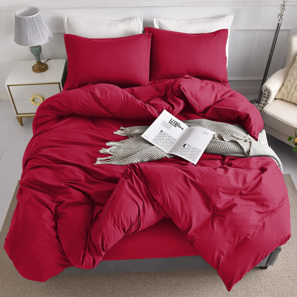 Moonlight Bedding Limited (, King: 230 X 220 Cm) Plain Duvet Quilt Cover Bedding Set & Pillowcases Pair Red