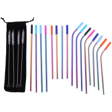 Paquete de 16 Pajitas de Metal Reutilizables de Color ArcoíRis con Punta de Silicona Pajitas Largas de Acero Inoxidable de Colores Pajita para Beber