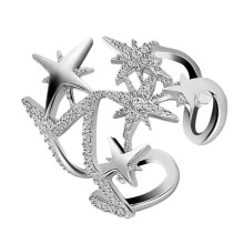 Bague étoile en cuivre réglable délicate avec pierre de Zircon
