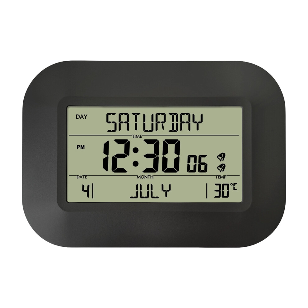 Lcd Digital Alarm Clock With Temperature Display And- Black 7696001620632