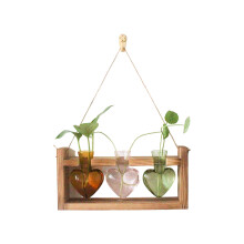 Romantics Wooden Stand Heart Shape Glass Vases For Wedding-3