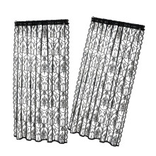 Stylish Black Linen Look Lace Curtains Polyester-140x160cm