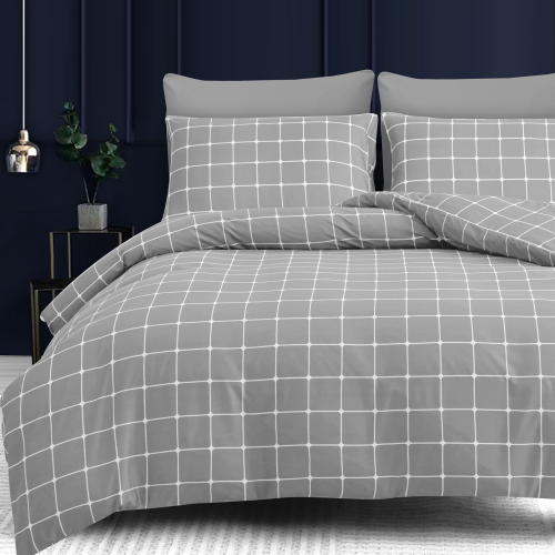 (Super King, Grey) Brushed Microfiber Duvet Cover Set 1