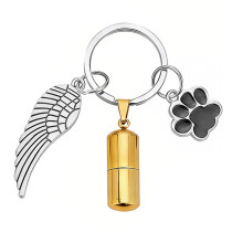 Pet Foot Urn Pendant Stainless Steeled Cylinder Memorial-Gold