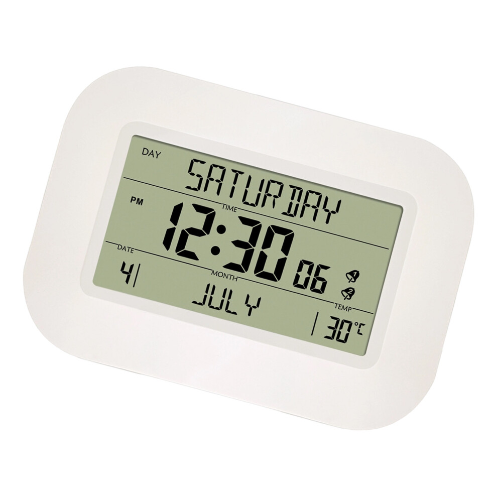 Lcd Digital Alarm Clock With Temperature Display For- White 7696001621356