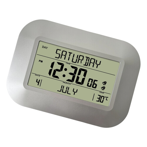 Wand- und Tischwecker mit LCD-Bildschirm,-Silber