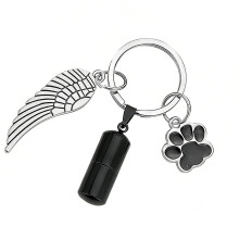 Memorial Stainless Steeled Cylindrical Urn Necklace Charm-Black
