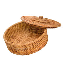 Hand Woven Rattan Tortillas Storage Basket With Lid And Towel