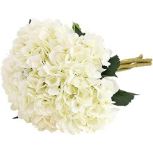 (White) 6Pcs Silk Hydrangea Artificial Flowers Realistic Hydrangea Flowers Bouquet for Wedding Party Office Home Decor (White)