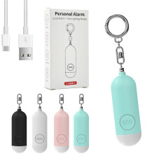 Rechargeable 130dB Safety Alarm Keychain with LED Flashlight and Dual Activation Blue