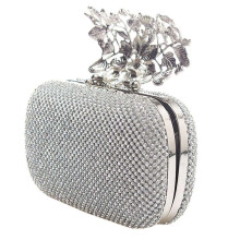 2X Unique Clasp Silver Diamante Crystal Diamond Evening Bag Clutch Purse Party Bridal Prom