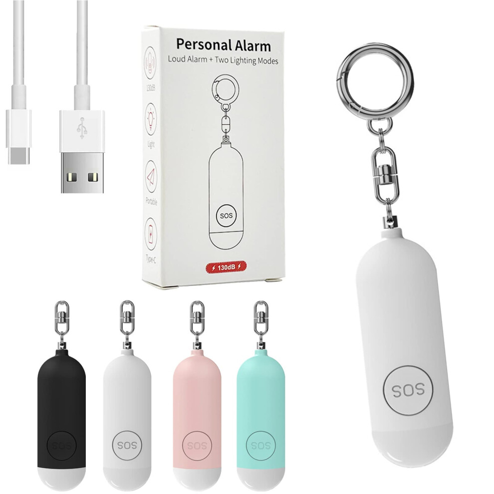Rechargeable 130Db Safety Alarm With Flashlight, Dual Activation Self Defense Keychain For Women And Seniors (White) 9092120543841