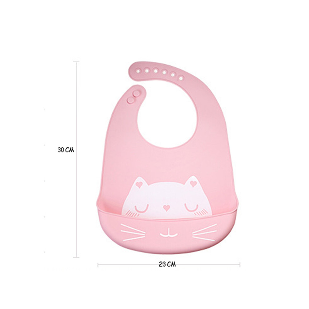 Baby Silicone Bib Waterproof Adjustable Feeding Bib With Food Catcher Pink