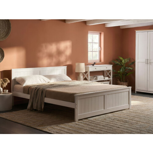 Beliani Bed Pine Wood SABRAN 140 x 200 cm (EU Double) White 1