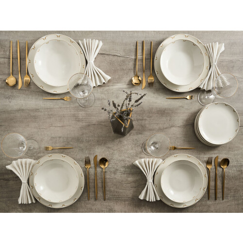 Beliani 24-Piece Dinnerware Set CHAROLI Porcelain White/ Gold 1